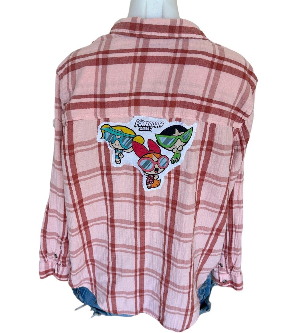Powerpuff Girls Pink Plaid Button Down Shirt XXL Oversized Unique Retro Y2Ks